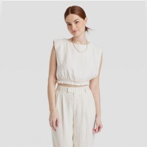 Women's Slim Fit Extended Shoulder Gauze Tank Top in Cream Size XXL